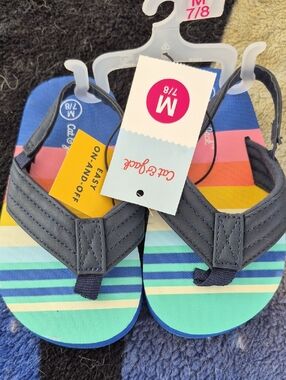 Cat & Jack Navy Strap Multicolor Striped Kids Flip Flops